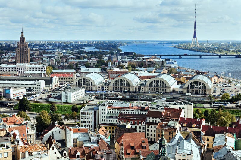 Riga architecture with Riga Radio and TV Tower and Latvian Academy of Sciences Building. Riga, Latvia. Riga architecture with Riga Radio and TV Tower and Latvian Academy of Sciences Building. Riga, Latvia.