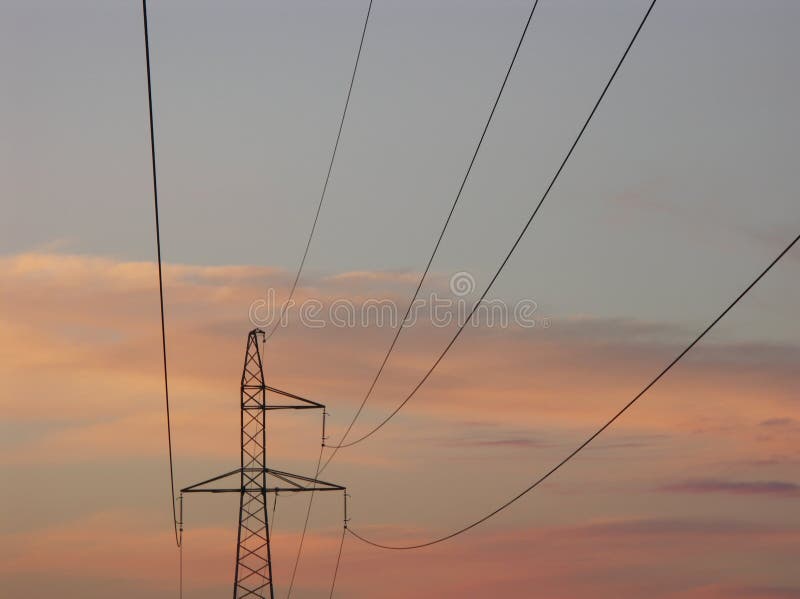 Line of high voltage and pillar of high tension. Line of high voltage and pillar of high tension