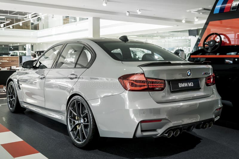 Riga , Latvia - July 24 2019: BMW M3 CS New model 2018 3-Series Sedan Lime Rock Grey Colour