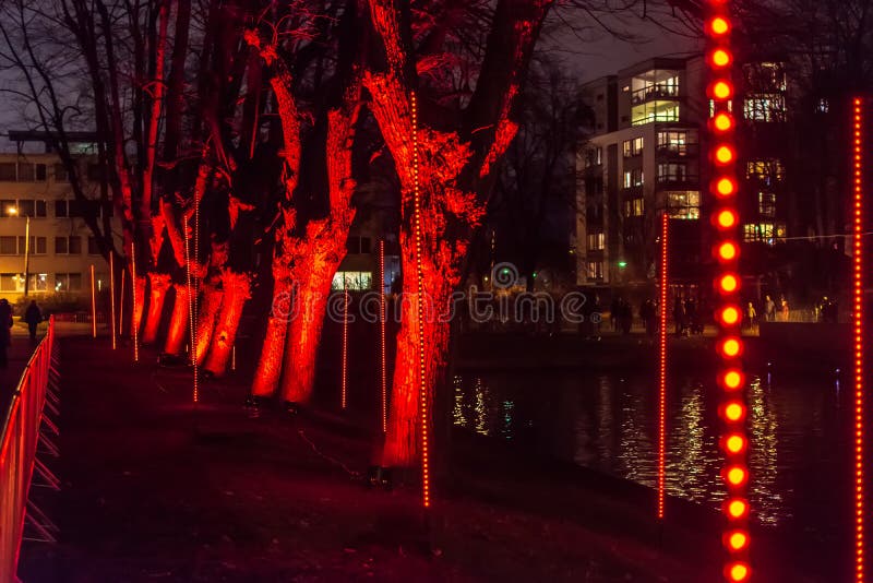 Fugtig klint ål Forest of Sensations` Installation during the Festival of Light `Staro Riga  Editorial Image - Image of black, magic: 142988600