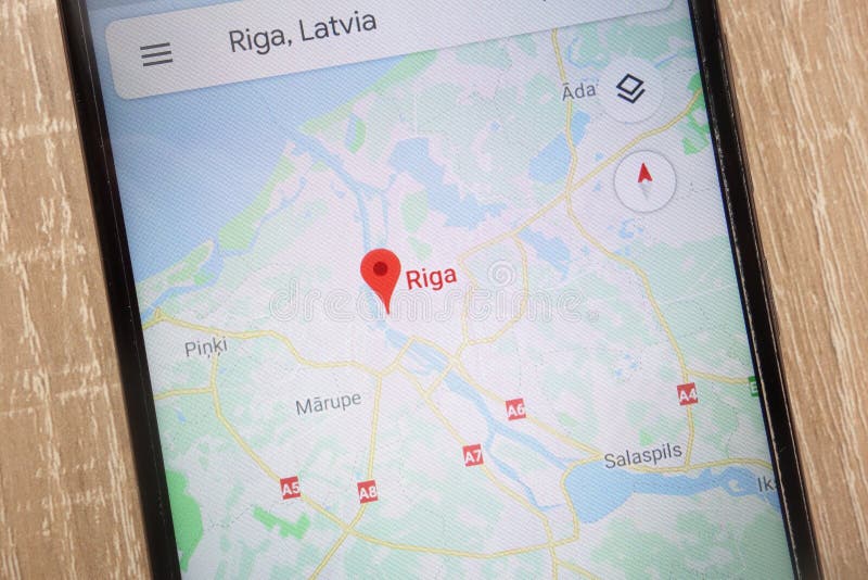 Riga Location On Google Maps Displayed On A Modern Smartphone
