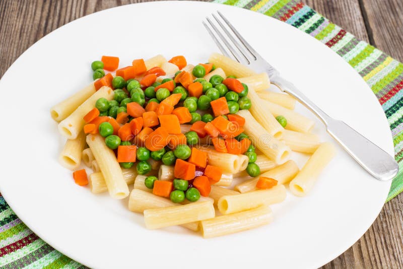 Rigatoni Pasta with Vegetables in White Plate Stock Image Image of