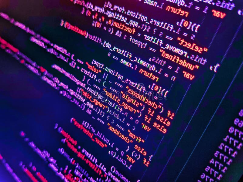 Righe di codice html visibili. codice sorgente programmazione computer. programmazione con temi colorati dell'editor. computer ast immagine stock