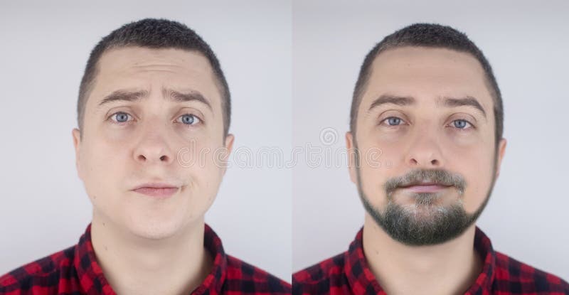Before and after. on the Left is a Man without Facial Hair. on the Right, the Guy Has Grown a Beard and Mustache. the Concept of Stock Image - Image of luxury, Before and after. on the Left is a Man without Facial Hair. on the Right, the Guy Has Grown a Beard and Mustache. the Concept of Stock Image - Image of luxury,