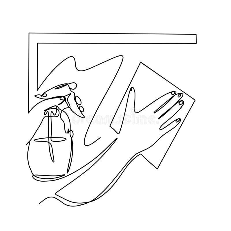 Right Hand Holding a Mirror Cleaning Cloth, Left Hand Holding a Spray