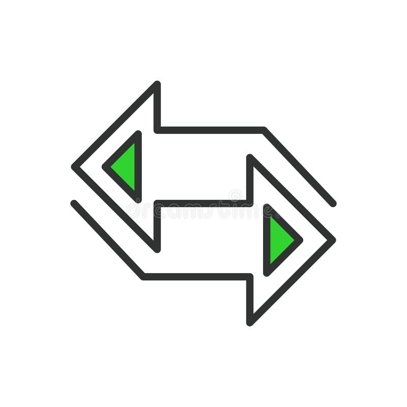 Right left arrows, in line design, green. Right, left, arrows, directional, navigation, pointer, movement on white vector illustration