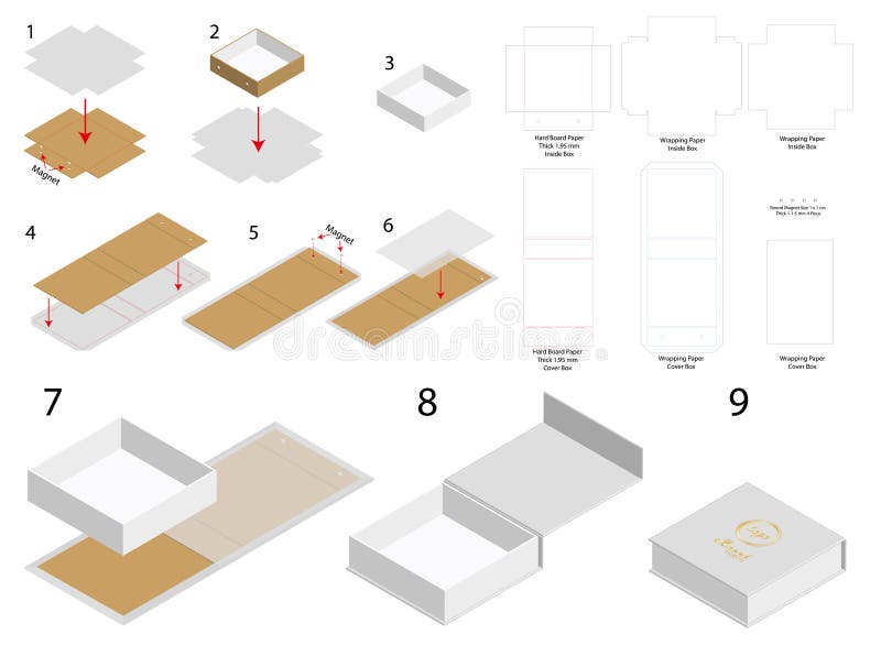 Rigid magnet box template 3d mockup with dieline