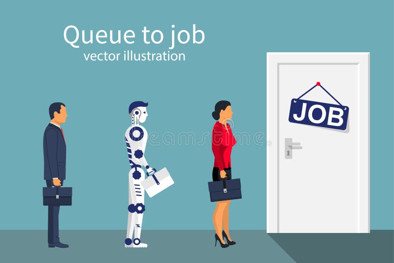 Rij om man vrouw en robot te werken royalty-vrije illustratie Rij om man vrouw en robot te werken royalty-vrije illustratie