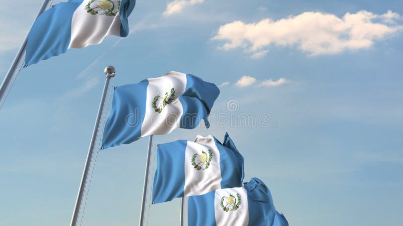 Rij van golvende vlaggen van Guatemala het 3d teruggeven stock illustratie Rij van golvende vlaggen van Guatemala het 3d teruggeven stock illustratie