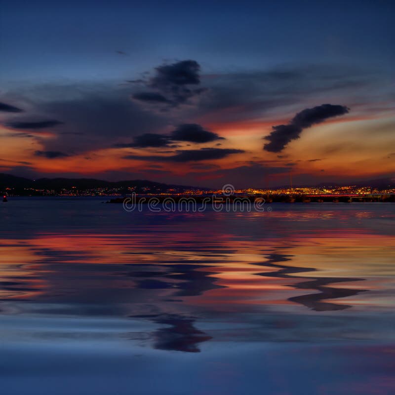Rijeka under clouds after sunset