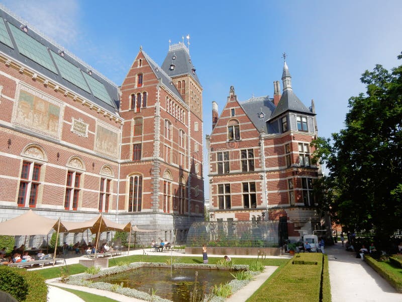 Amsterdam Rijksmuseum, National state museum, backside building with sculpture and Brick tiles royalty free stock photography Amsterdam Rijksmuseum, National state museum, backside building with sculpture and Brick tiles royalty free stock photography