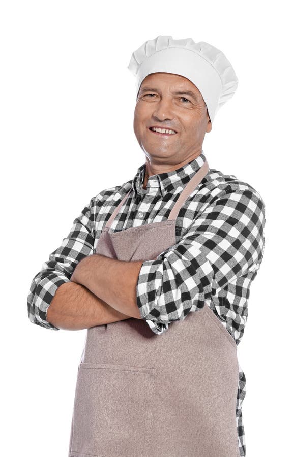Rijpe mannelijke chef-kok in schort stock afbeelding Rijpe mannelijke chef-kok in schort stock afbeelding