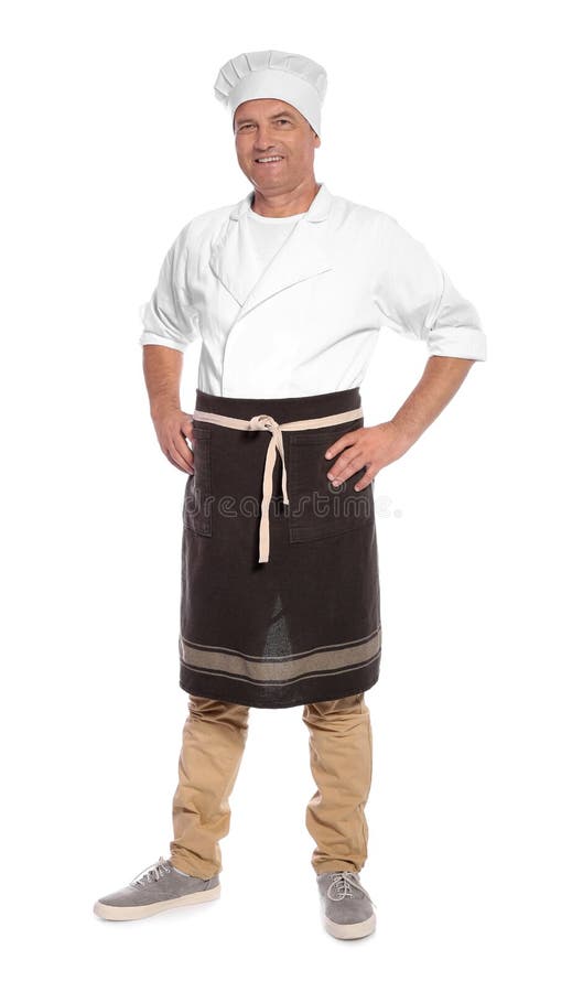 Rijpe mannelijke chef-kok in schort stock foto's Rijpe mannelijke chef-kok in schort stock foto's