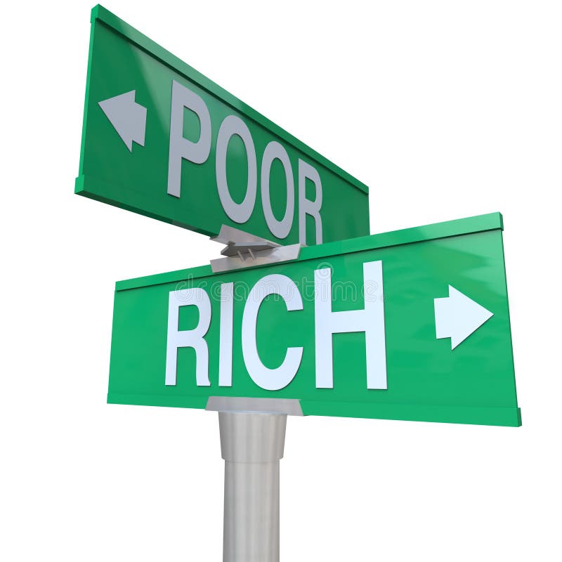 Rikedom för armod för Rich Vs Poor Two Way gatavägmärken stock illustrationer