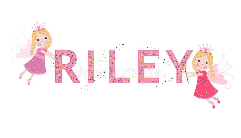 Riley Female Name with Cute Fairy Stock Vector - Illustration of title,  background: 87859258