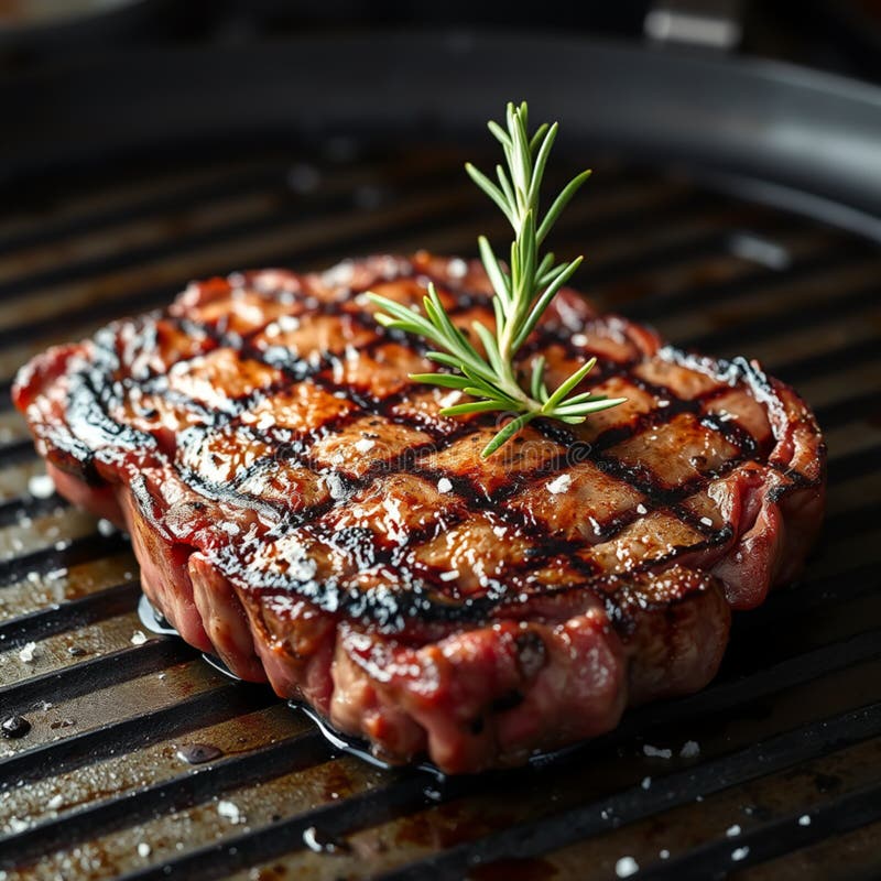 Rindersteak, sauber, gegrillt, auf warmem Grill lizenzfreie abbildung