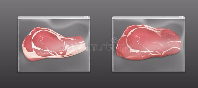 Rindfleischsteak aus Frischfleisch in Reißverschlusstasche aus Kunststoff lizenzfreie abbildung