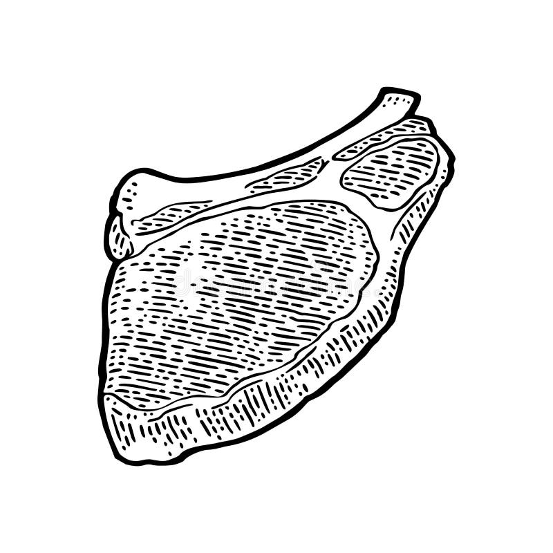 Rindfleischsteak mit Draufsicht des Knochens Vektor-Stichillustration der Weinlese schwarze stock abbildung