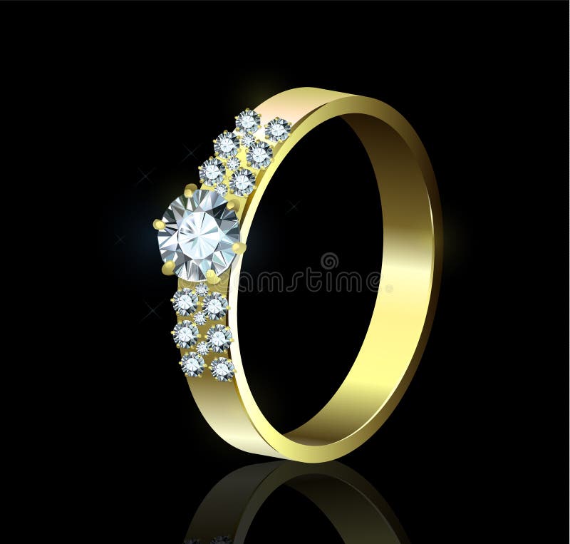 Ring with Diamonds on Black Background Stock Vector Illustration of