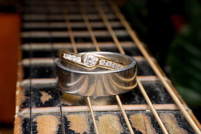 Ring and Guitar, Wedding Rings, Engagement Rings, Wedding Ceremo Stock