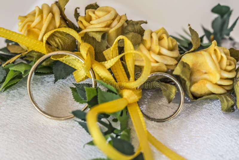 Ring Pillow with Wedding Rings Stock Photo Image of pair, ring 64664310