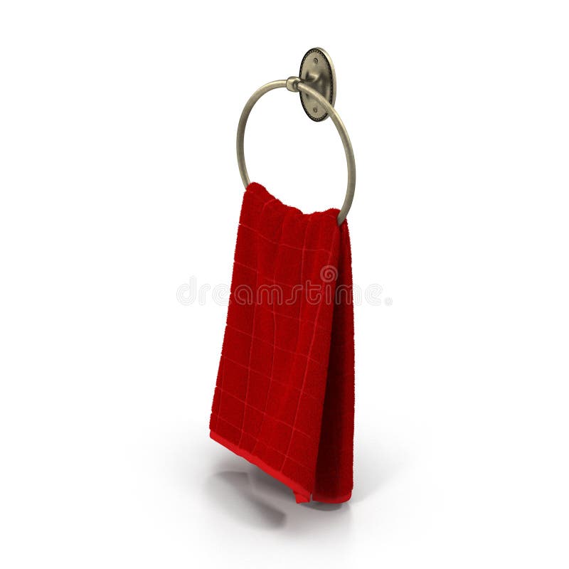 Ring Towel Holder with Red Towel Isolated on White. 3D Illustration Stock Illustration