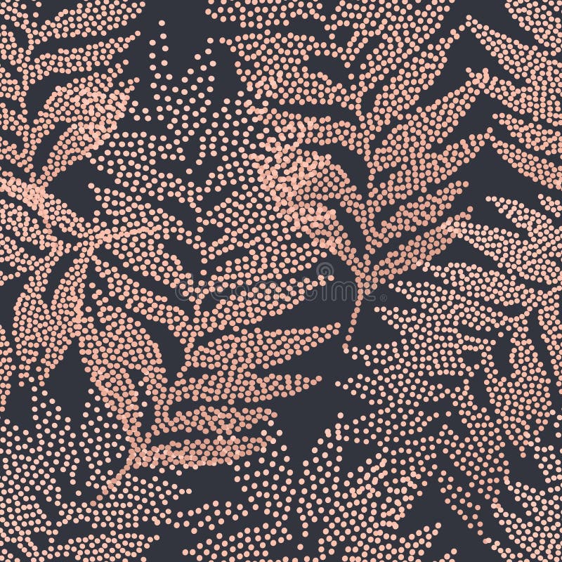 Rink-blush-färg tropiska blad sömlöst mönster. abstrakt prickad lövlyxsilhuett på mörk bakgrund vektor illustrationer