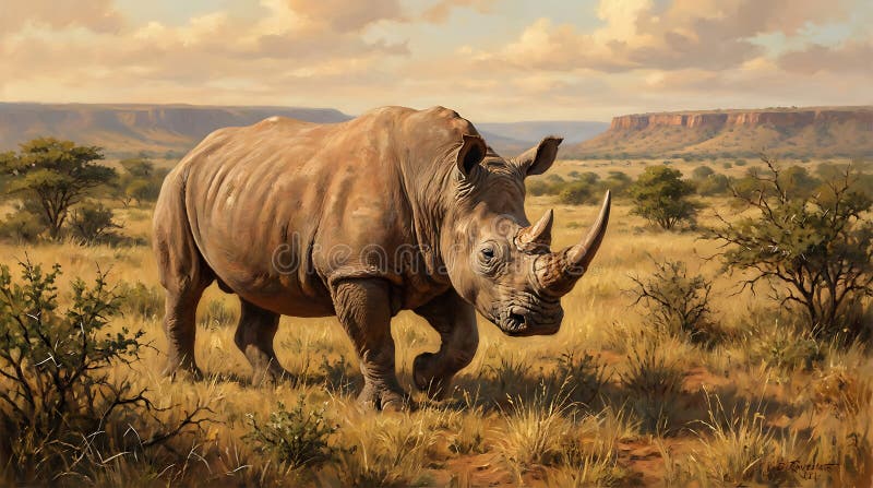 Rinoceronte-negro em paisagem de savana ilustração do vetor