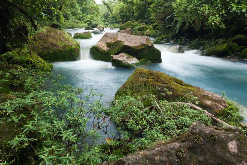 Rio Celeste-rivier dichtbij Bijagua, Costa Rica stock afbeelding Rio Celeste-rivier dichtbij Bijagua, Costa Rica stock afbeelding
