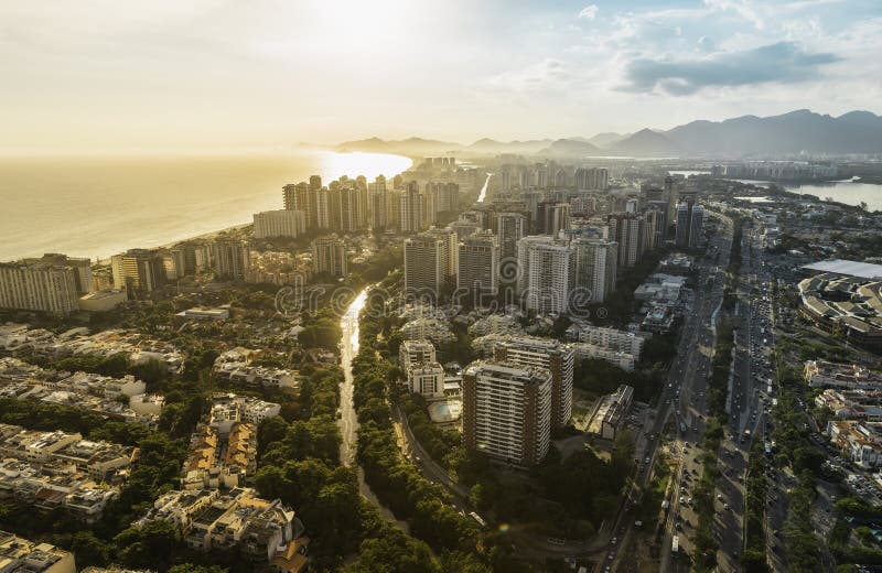 Rio de Janeiro, Barra da Tijuca with sunset light aerial view stock photos Rio de Janeiro, Barra da Tijuca with sunset light aerial view stock photos