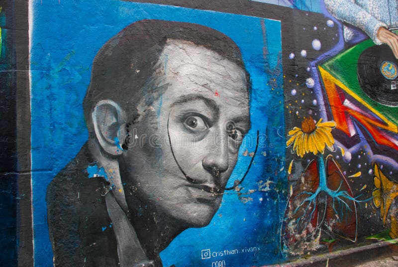 RIO DE JANEIRO, BRASIL: Grafittis bonitos na parede, pintada pelo artista Salvador Dali ilustração stock RIO DE JANEIRO, BRASIL: Grafittis bonitos na parede, pintada pelo artista Salvador Dali ilustração stock