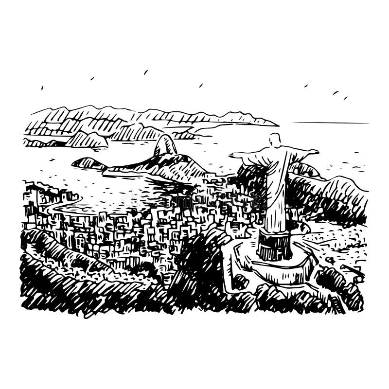 Rio de Janeiro, Brasil Ilustração de contorno de vetor ilustração royalty free Rio de Janeiro, Brasil Ilustração de contorno de vetor ilustração royalty free