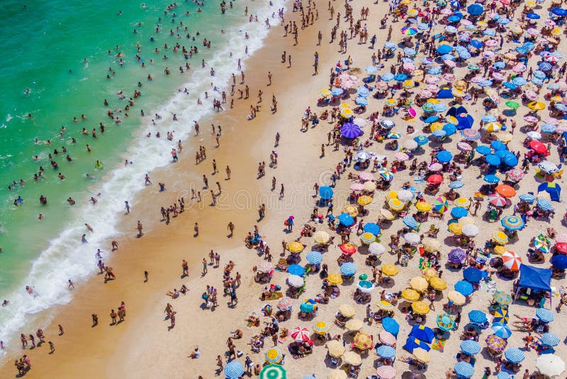 Rio De Janeiro, Brazil, Top View of Copacabana Beach Showing Colourful ...