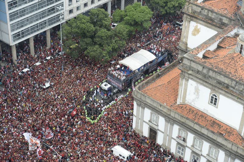 Flamengo fans awaiting team arrival in Rio de Janeiro city stock photo Flamengo fans awaiting team arrival in Rio de Janeiro city stock photo