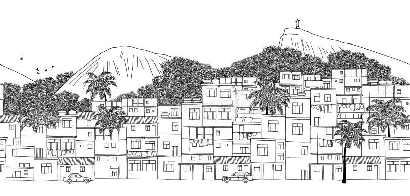 Rio de Janeiro, Brazil - hand drawn black and white illustration with space for text. Rio de Janeiro, Brazil - hand drawn black and white illustration with space for text