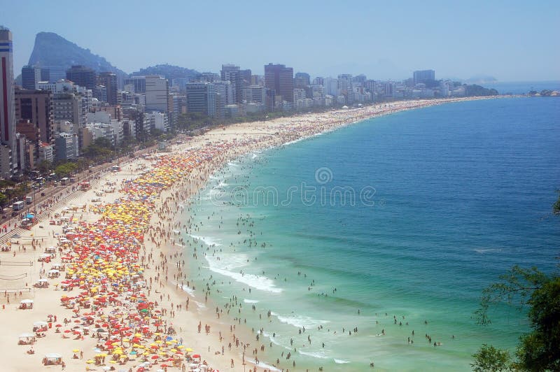 A view of Ipanema and Leblon beach, one of the most beautiful beach of Rio de Janeiro seashore. Serene beach atmosphere stock images, royalty-free photos and pictures