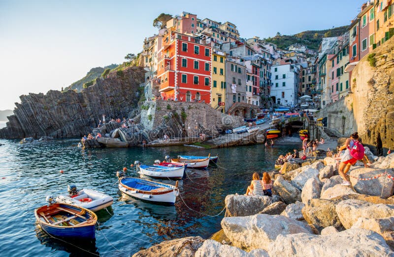 Panoramic view of Riomaggiore, 5 Terre, La Spezia province, Ligurian coast, Italy. Panoramic view of Riomaggiore, 5 Terre, La Spezia province, Ligurian coast, Italy.