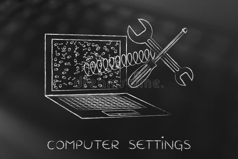 Riparazione del vostro computer, computer portatile con la chiave sulla molla dallo schermo illustrazione di stock Riparazione del vostro computer, computer portatile con la chiave sulla molla dallo schermo illustrazione di stock