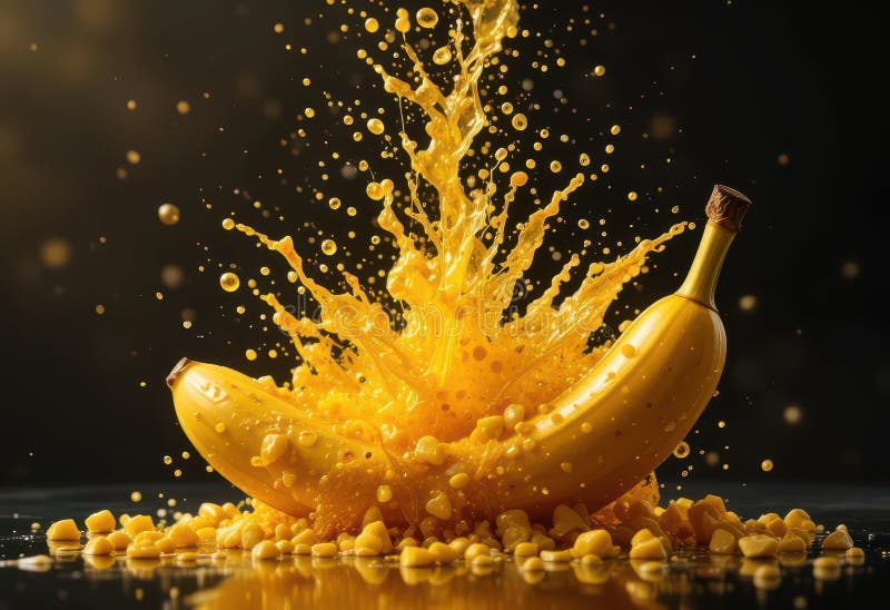 Golden Fruit Ripe Bananas Exploding with Gold Toned Juice and Pulp stock illustration