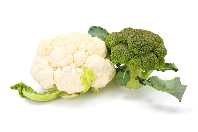 Ripe Broccoli and Cauliflower Crops on Leaves Stock Image Image of