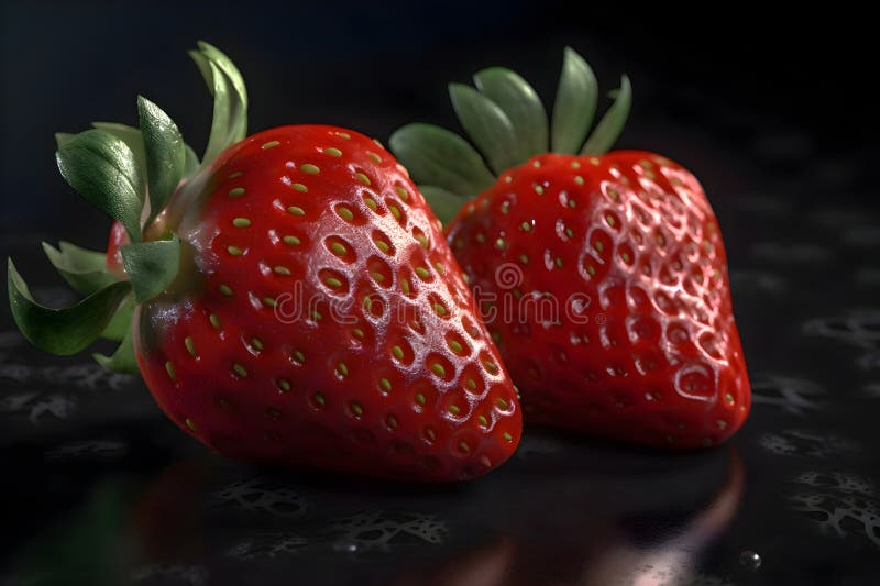 Ripe Juicy Strawberry on a Black Background, Generative AI 1 Stock