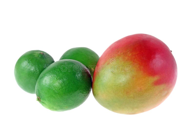 Ripe Mango and Limes royalty free stock photo Ripe Mango and Limes royalty free stock photo