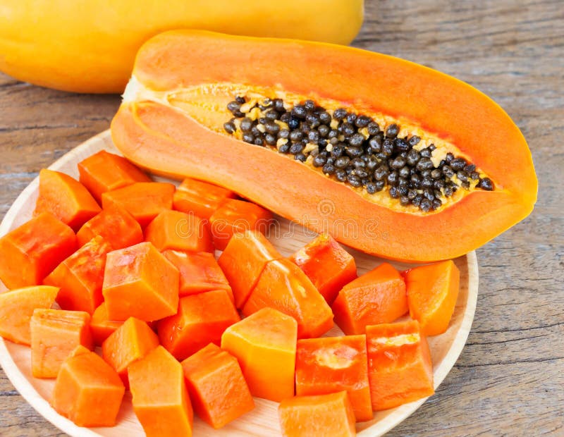 Ripe Papaya on Wooden Table Stock Photo Image of thailand, juicy