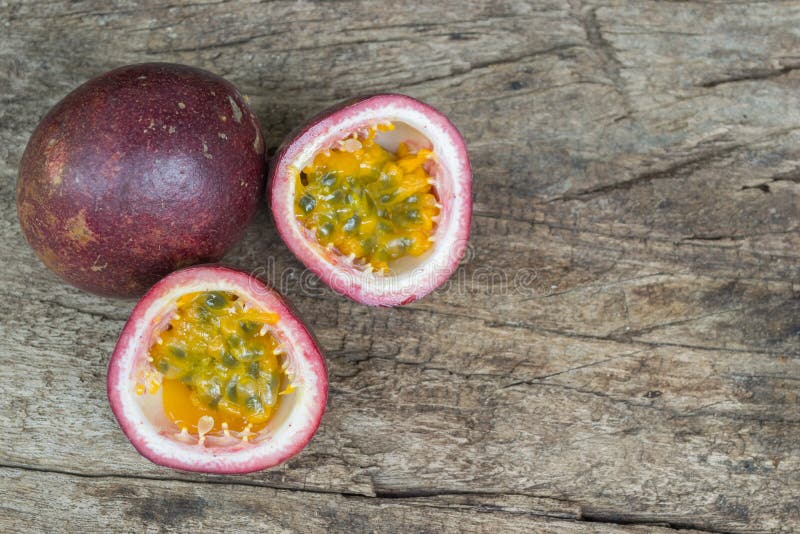 Ripe Passion Fruit Isolated on Old Wood Table Stock Photo Image of refreshment, background