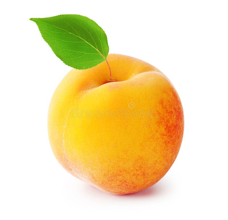 Ripe peach with leaf