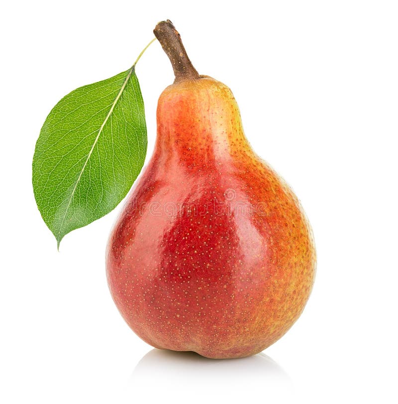 Ripe pear with leaf close-up isolated