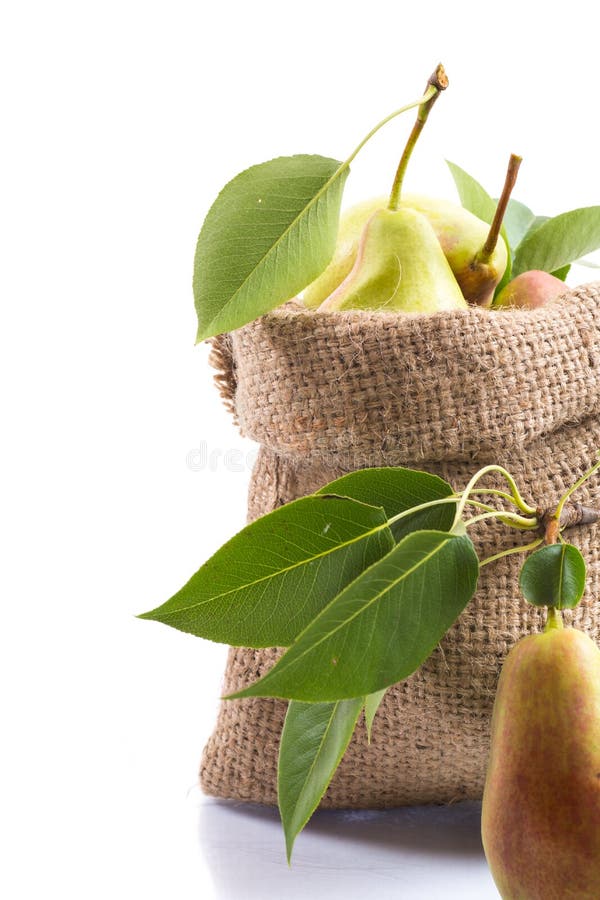 Ripe pears in a bag