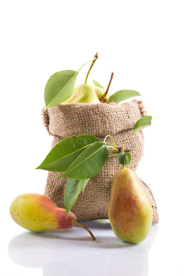 Ripe pears in a bag