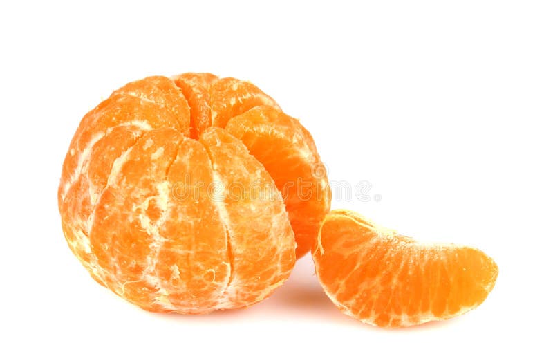 Ripe peeled orange with a slice