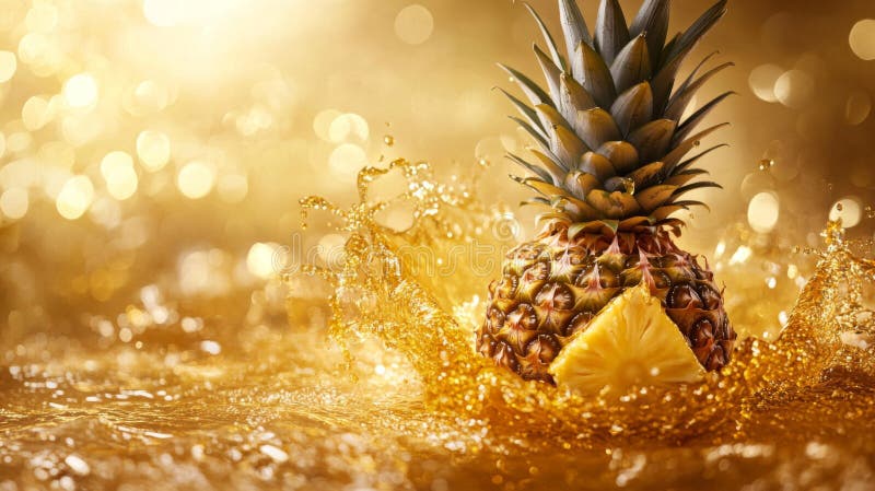 Ripe Pineapple in Golden Juice Splash vector illustration